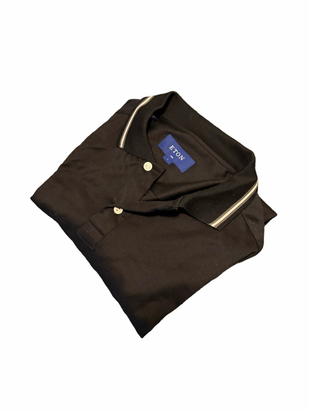 Eton Black Polo with Contrasting White-Trim Collar Size Large